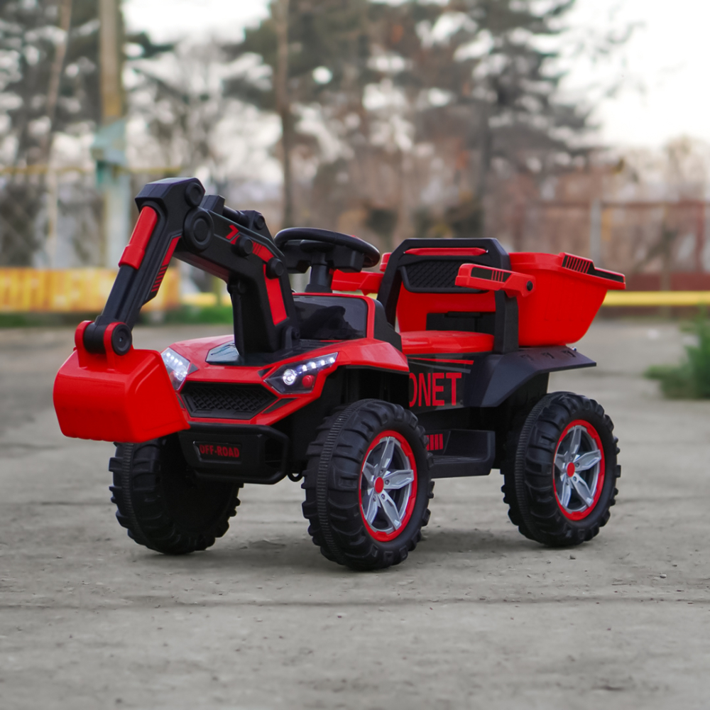 Excavator + bascula electrica Kinderauto Bonet 60W 12V, Telecomanda, culoare Rosie [2]