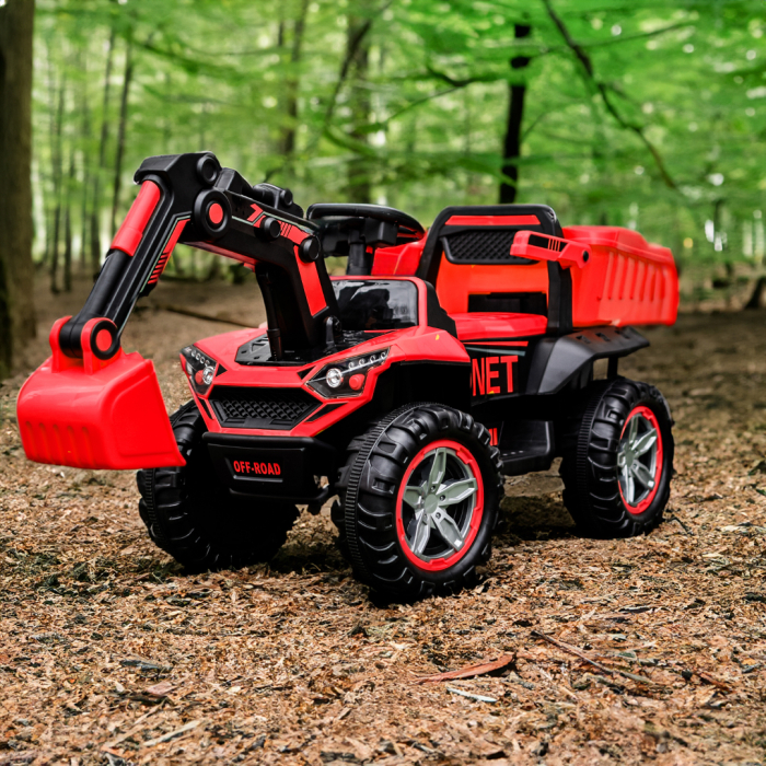 Excavator + bascula electrica Kinderauto Bonet 60W 12V, Telecomanda, culoare Rosie [2]