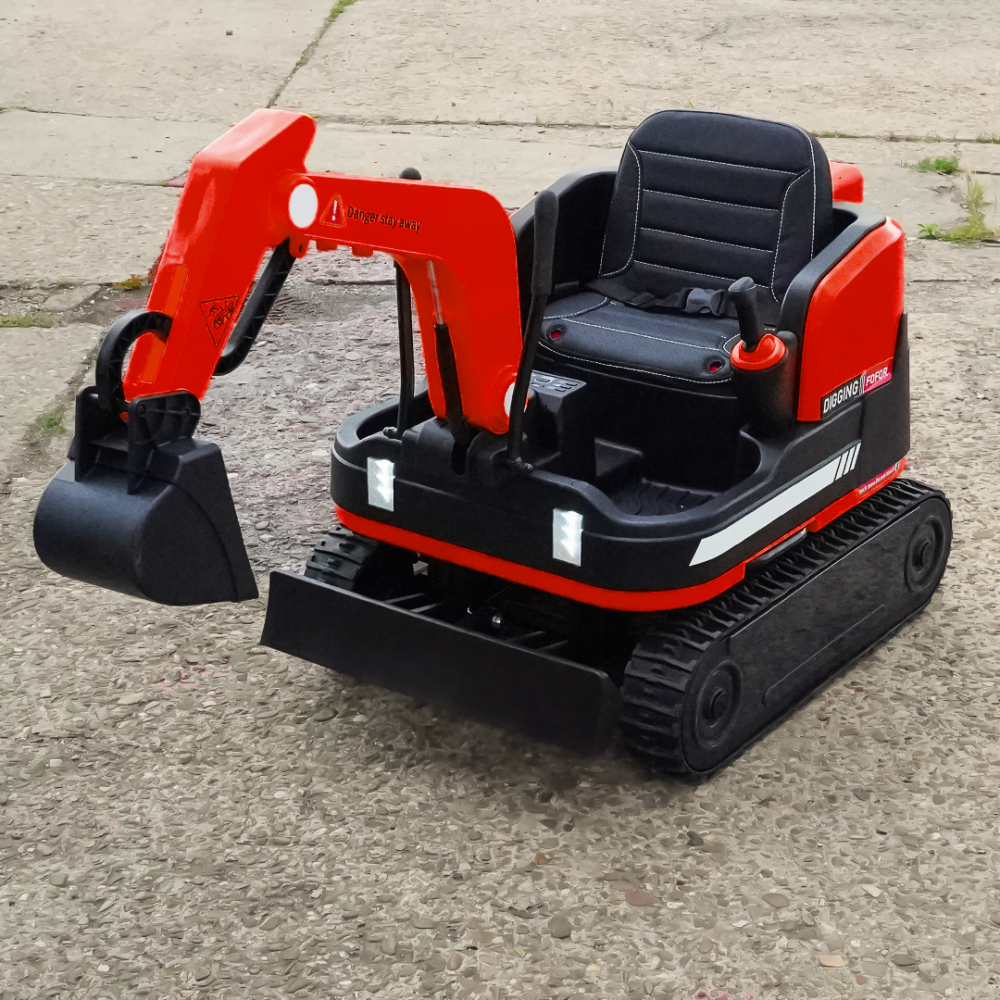Excavator electric pentru copii Kinderauto X7, 110W, 12V-12Ah, scaun tapitat, telecomanda, echipare Premium, rosu [2]