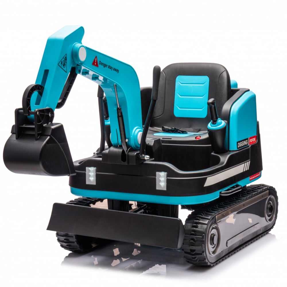 Excavator electric pentru copii Kinderauto X7, 110W, 12V-12Ah, scaun tapitat, telecomanda, Premium, albastru