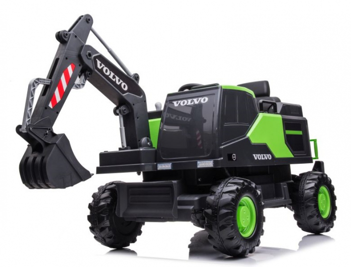 Excavator electric pentru copii Volvo 90W 12V, incarcator actionat electric, culoare verde