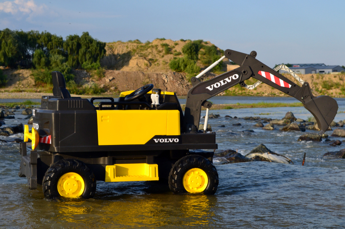Excavator electric pentru copii Volvo 90W 12V, incarcator actionat electric, scaun tapitat, culoare galben [5]