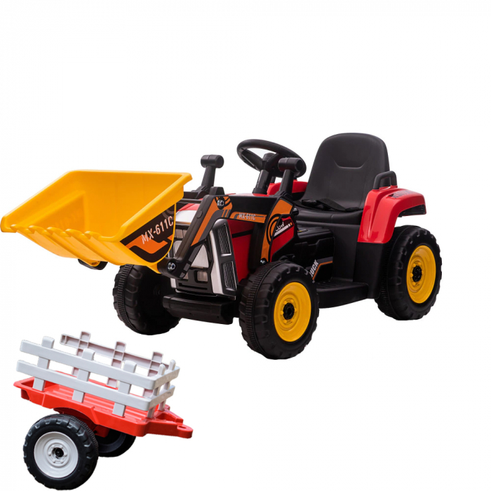 Excavator electric + remorca Kinderauto Farm Traktor 60W 12V RC, Bluetooth Rosu 12V imagine noua responsabilitatesociala.ro