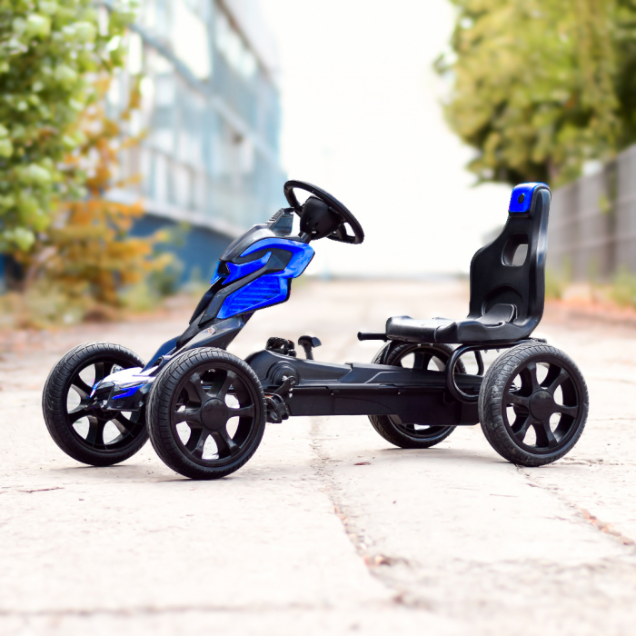 GO Kart cu pedale, 5-10 ani, Kinderauto Thunder, roti EVA, culoare albastra [4]