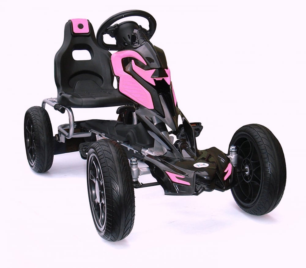 GO Kart cu pedale pentru fetite 5-10 ani, Kinderauto Thunder, roti EVA, Roz