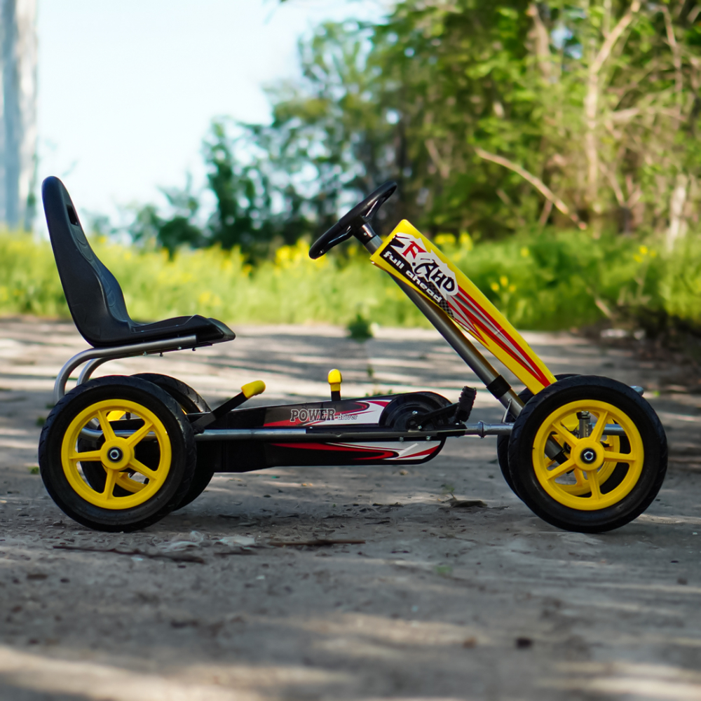 GO Kart cu pedale, 6-15 ani, Kinderauto F8-1, roti Gonflabile 10 inch, culoare galbena [4]