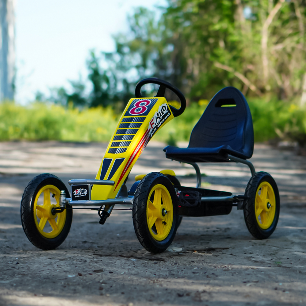 GO Kart cu pedale, 6-15 ani, Kinderauto F8-1, roti Gonflabile 10 inch, culoare galbena [9]