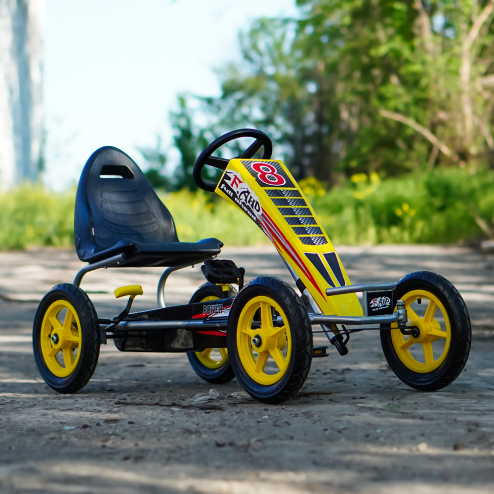 GO Kart cu pedale, 6-15 ani, Kinderauto F8-1, roti Gonflabile 10 inch, culoare galbena [2]
