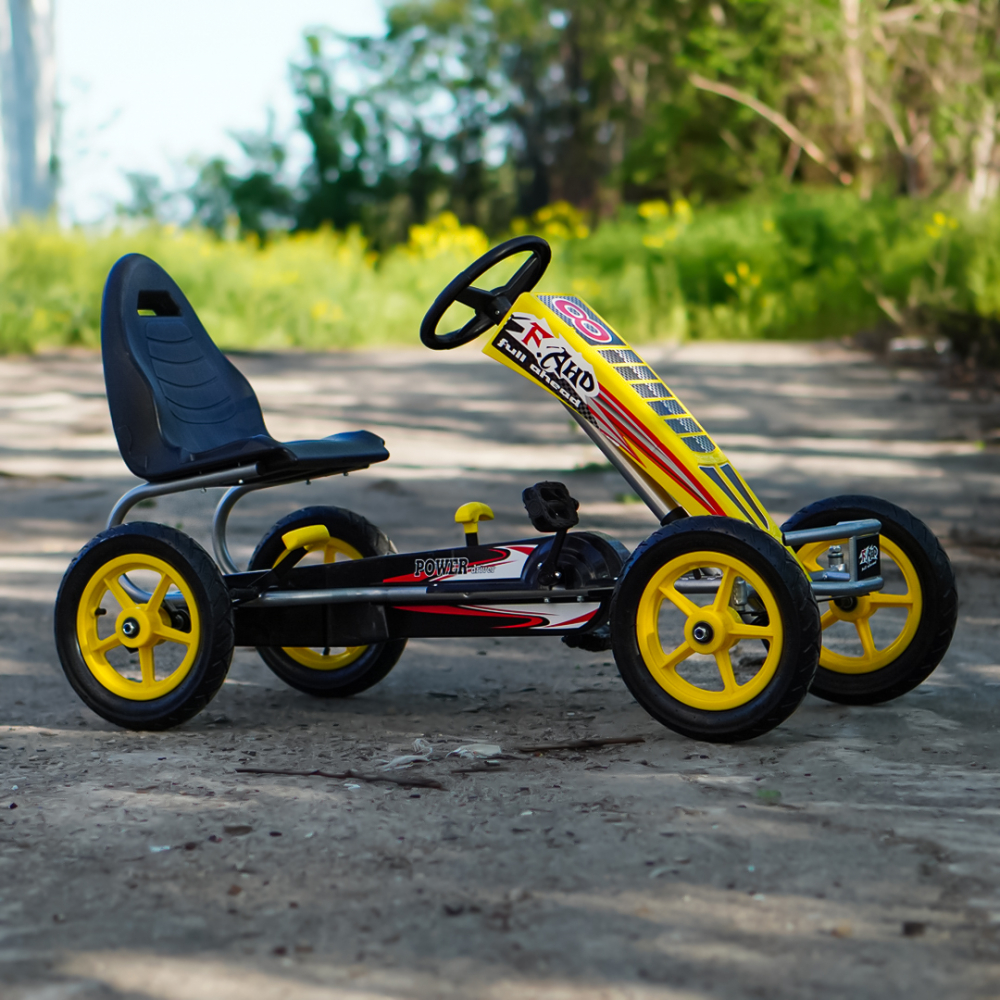 GO Kart cu pedale, 6-15 ani, Kinderauto F8-1, roti Gonflabile 10 inch, culoare galbena [3]