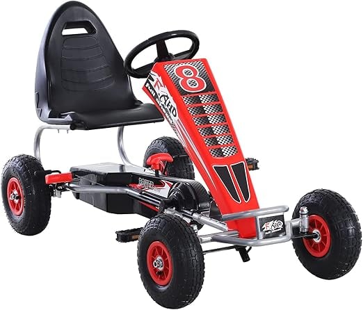 GO Kart cu pedale, 6-15 ani, Kinderauto F8-3, roti Gonflabile 6 inch, culoare rosu