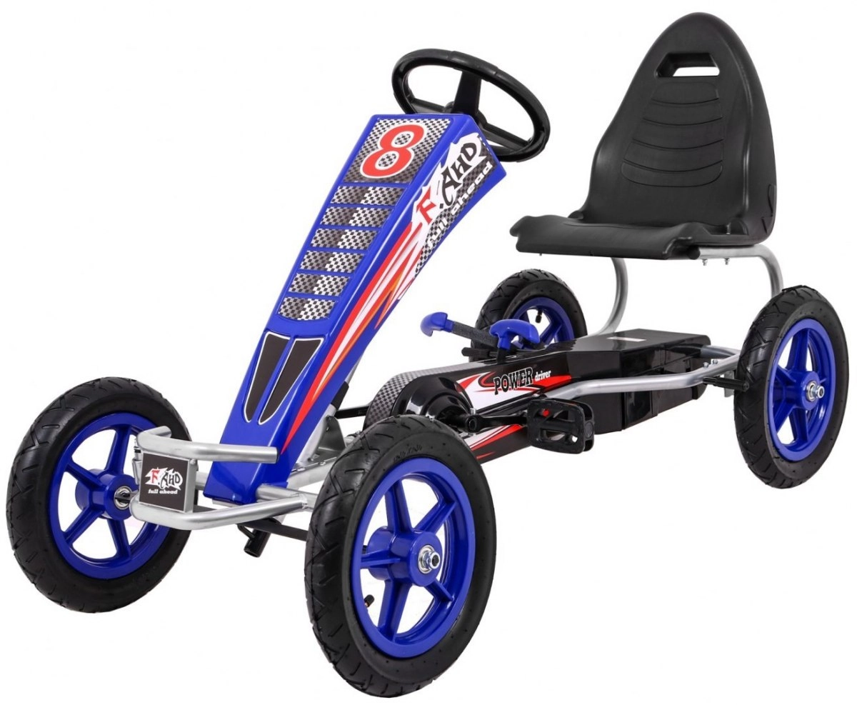 GO Kart cu pedale, pentru copii 6-12 ani, Kinderauto F8-1, roti Gonflabile de 10 inch, albastru