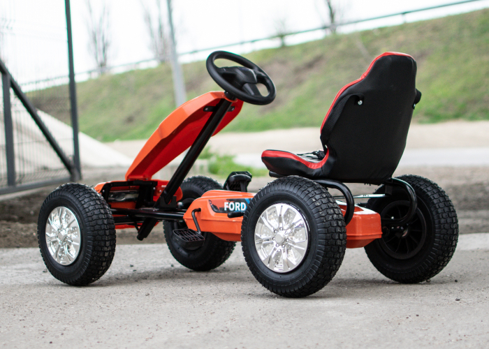GO Kart cu pedale, pentru copii, de la FORD, cu ROTI Gonflabile si scaun tapitat, culoare portocalie [7]