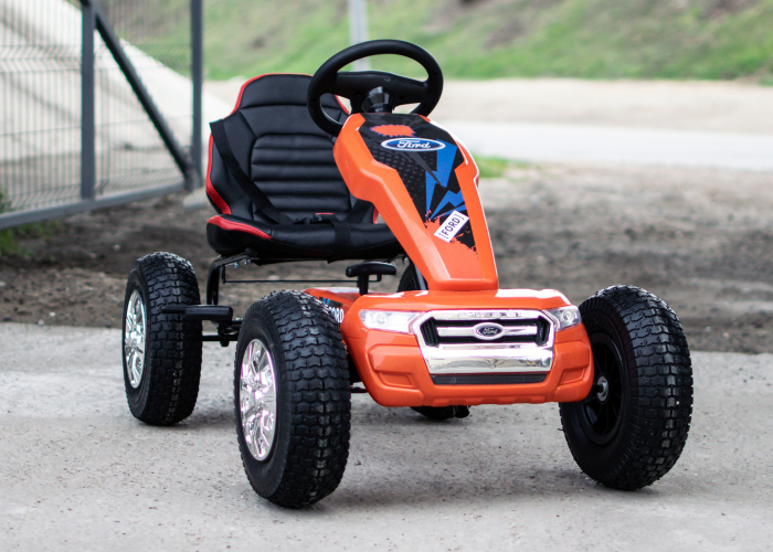 GO Kart cu pedale, pentru copii, de la FORD, cu ROTI Gonflabile si scaun tapitat, culoare portocalie [2]