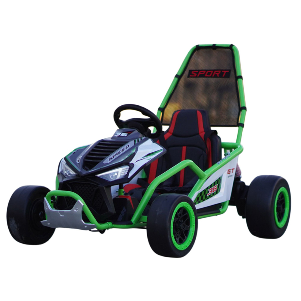 Go-Kart electric cu functie DRIFT, recomandat 4-8 ani, 300W, 24V 10Ah, scaun tapitat, verde