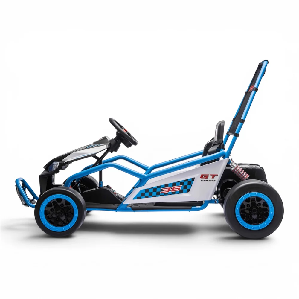 Go-Kart electric cu functie DRIFT, recomandat 4-8 ani, 300W, 24V 10Ah, scaun tapitat, albastru [4]