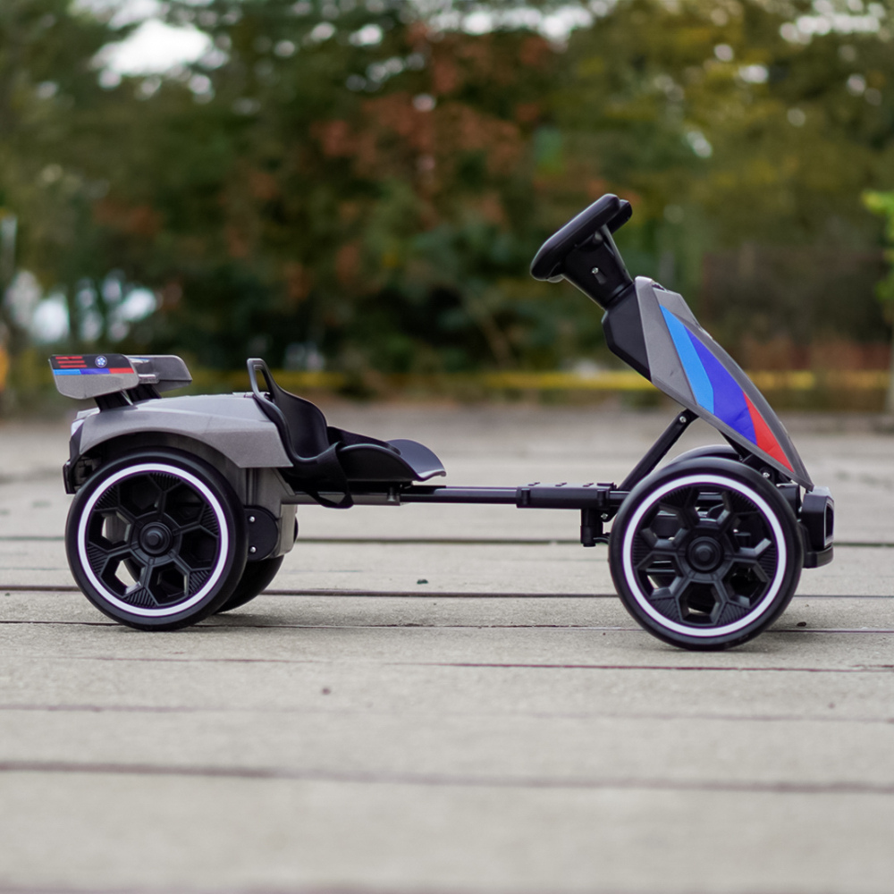 Go-Kart electric recomandat pentru copii 3-7 ani, 70W 12V 4.5Ah, cu roti moi si telecomanda, gri [4]