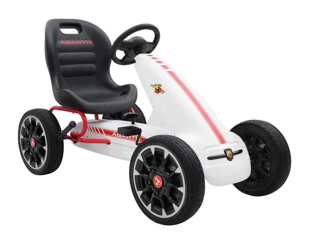 Kart cu pedale, pentru copii 3-9 ani, de la Fiat Abarth, cu roti moi, culoare alba