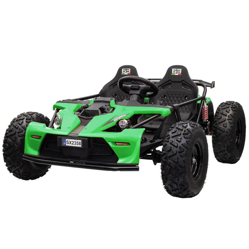 Buggy electric pentru 2 copii, Kinderauto General, 800W 48V 20Ah, roti gonflabile,  music player, verde [1]