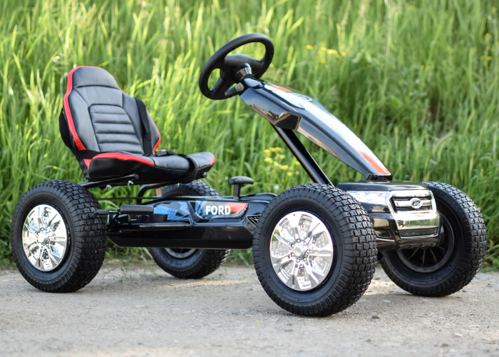 Kinderauto GO Kart cu pedale de la FORD cu ROTI Gonflabile si scaun tapitat #Negru [8]