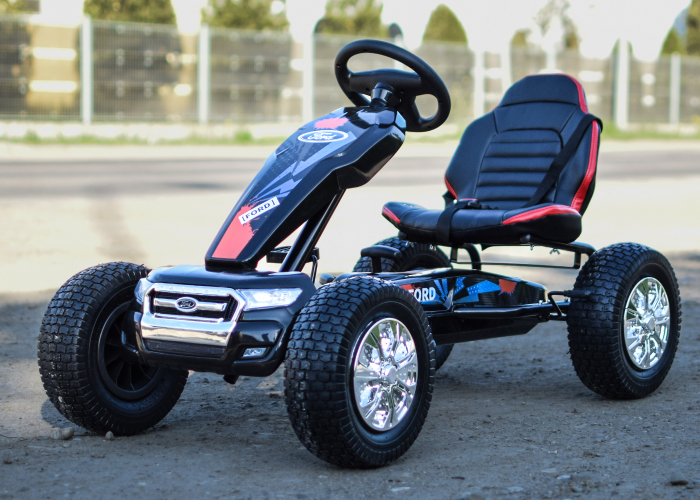 Kinderauto GO Kart cu pedale de la FORD cu ROTI Gonflabile si scaun tapitat #Negru [2]