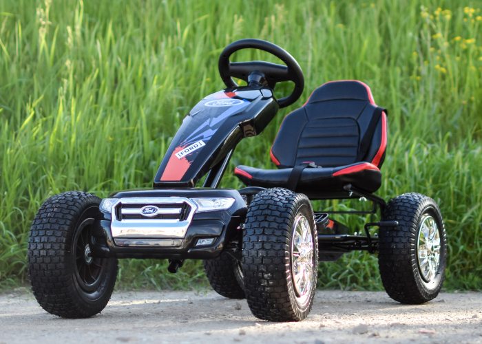 Kinderauto GO Kart cu pedale de la FORD cu ROTI Gonflabile si scaun tapitat #Negru [5]