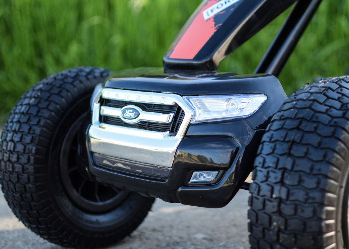 Kinderauto GO Kart cu pedale de la FORD cu ROTI Gonflabile si scaun tapitat #Negru [15]
