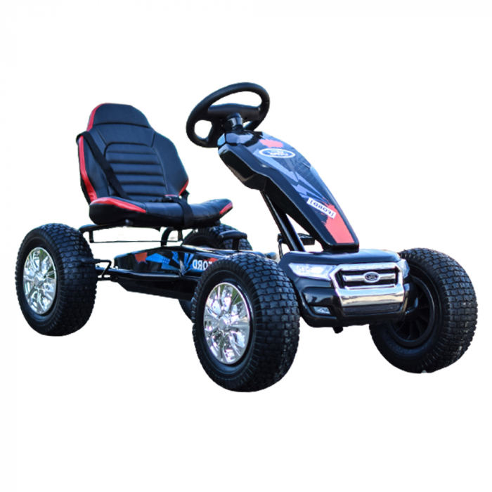 Kinderauto GO Kart cu pedale de la FORD cu ROTI Gonflabile si scaun tapitat Negru Electrice imagine noua responsabilitatesociala.ro