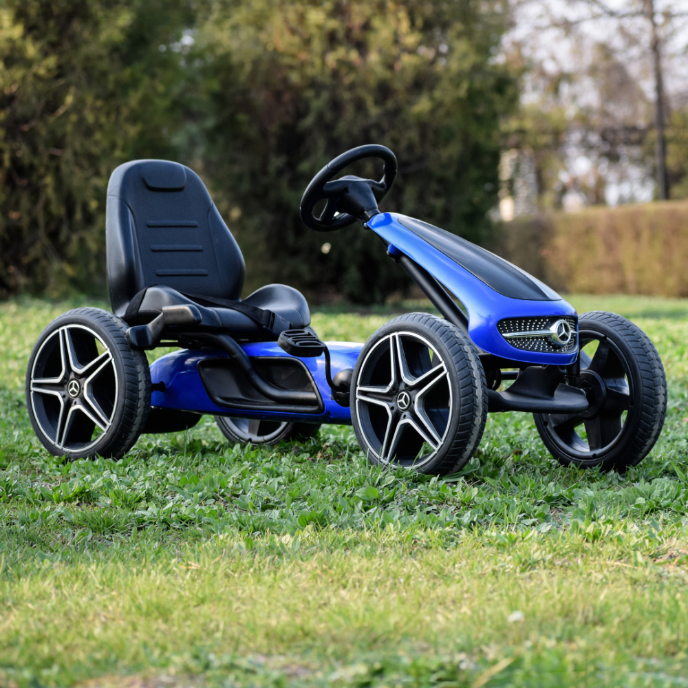 Kinderauto GO Kart cu pedale de la Mercedes, roti cauciuc solid, scaun reglabil, centura de siguranta #Albastru [2]