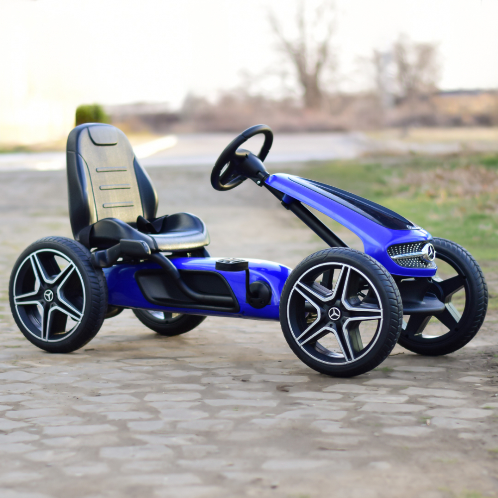 Kinderauto GO Kart cu pedale de la Mercedes, roti cauciuc solid, scaun reglabil, centura de siguranta #Albastru [10]