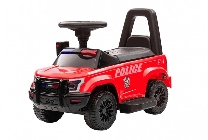 Masinuta de politie Kinderauto Police 30W 6V cu megafon si music player, bluetooth, culoare Rosu