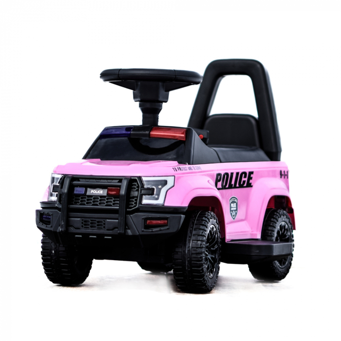 Masinuta de politie Kinderauto Police 30W 6V cu megafon si music player, bluetooth, culoare Roz