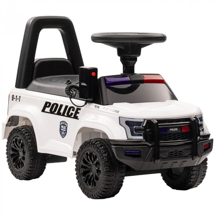 Masinuta electrica de politie Kinderauto Police 30W 6V cu megafon si music player, bluetooth, culoare Alb Vehicule speciale