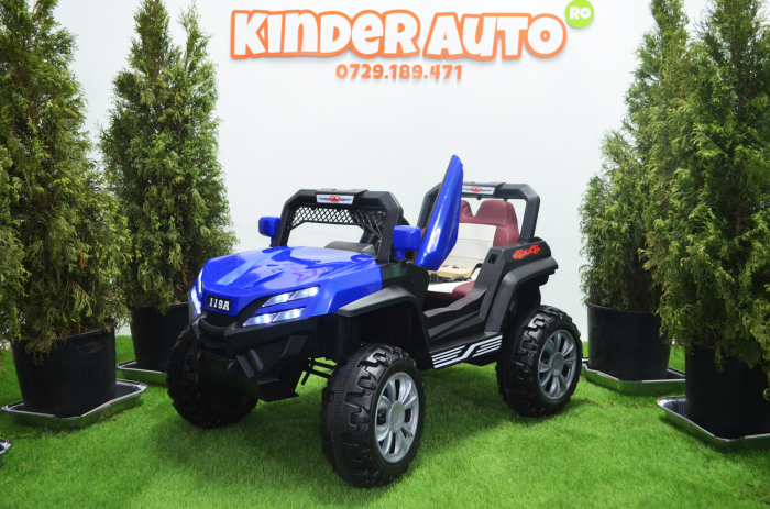 Masinuta electrica 4x4 Kinderauto BJF119A 120W 12V cu Scaun TAPITAT #Albastru [2]