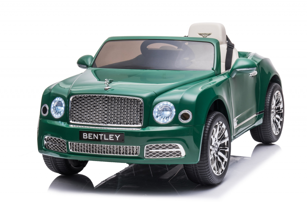 Masinuta electrica pentru copii Bentley Mulsanne 90W cu roti moi si scaun tapitat, verde