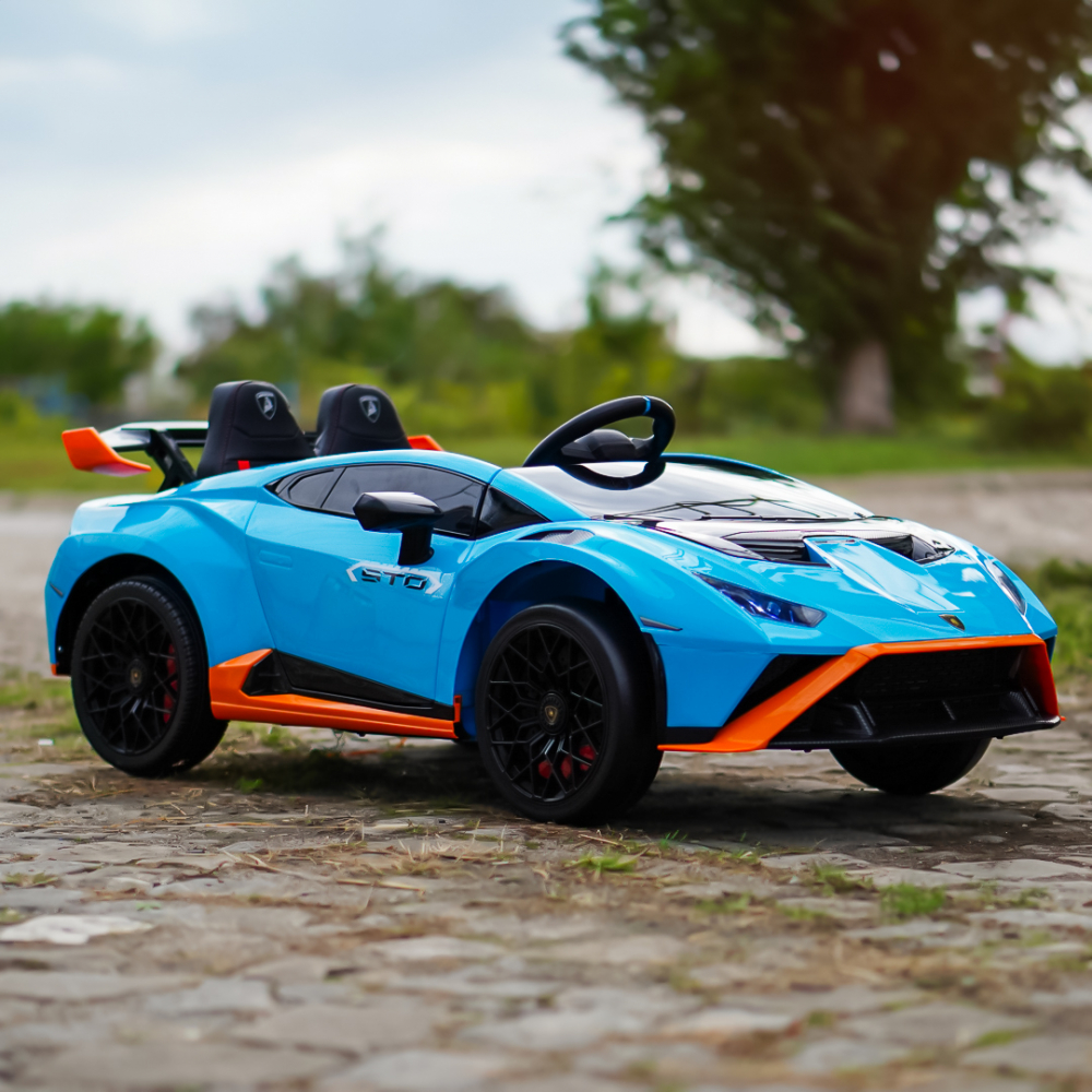 Masinuta electrica cu functie drift Lamborghini Huracan STO, putere 220W, 12V Premium, albastra [11]