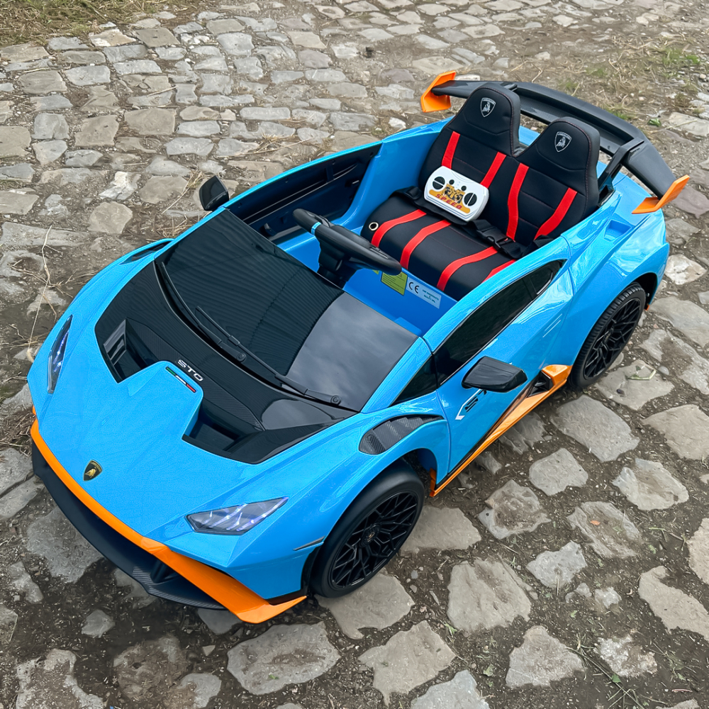 Masinuta electrica cu functie drift Lamborghini Huracan STO, putere 220W, 12V Premium, albastra [15]