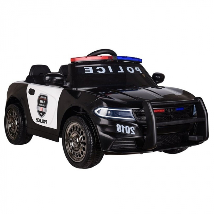  Masinuta electrica de politie Kinderauto JC666 70W 12V cu scaun tapitat, culoare Negru 