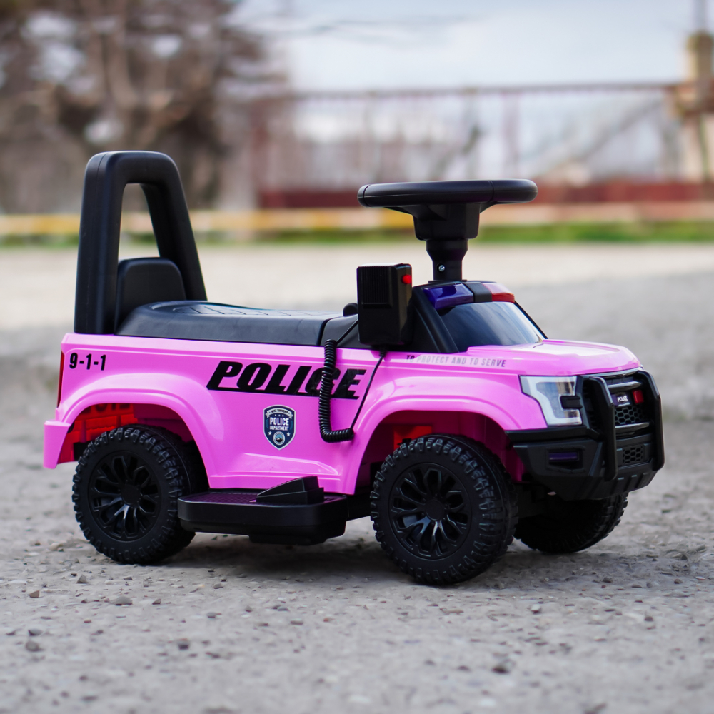 Masinuta electrica de politie Kinderauto Police 30W 6V cu megafon si music player, bluetooth, culoare Roz [9]
