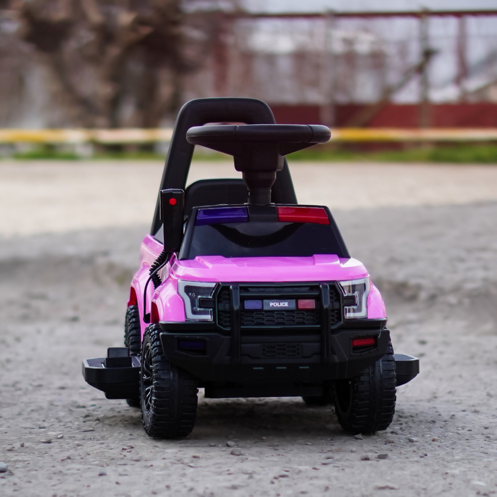 Masinuta electrica de politie Kinderauto Police 30W 6V cu megafon si music player, bluetooth, culoare Roz [3]