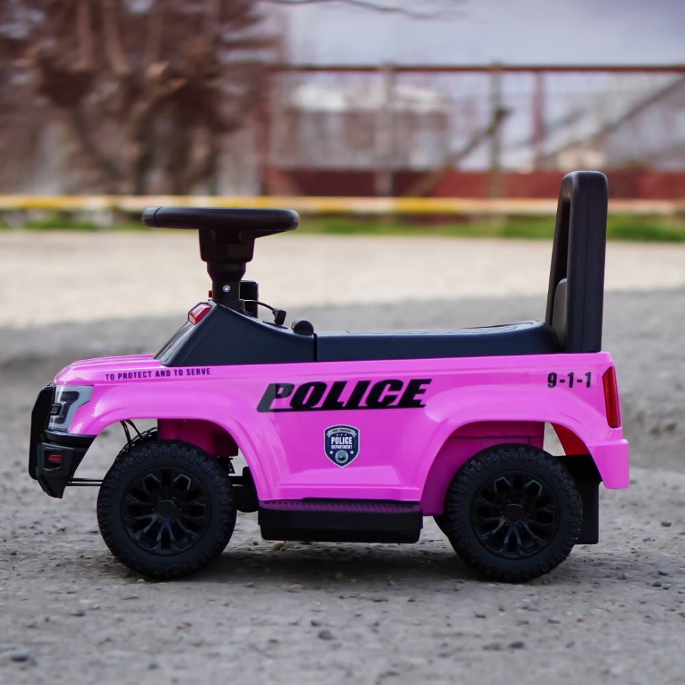Masinuta electrica de politie Kinderauto Police 30W 6V cu megafon si music player, bluetooth, culoare Roz [5]