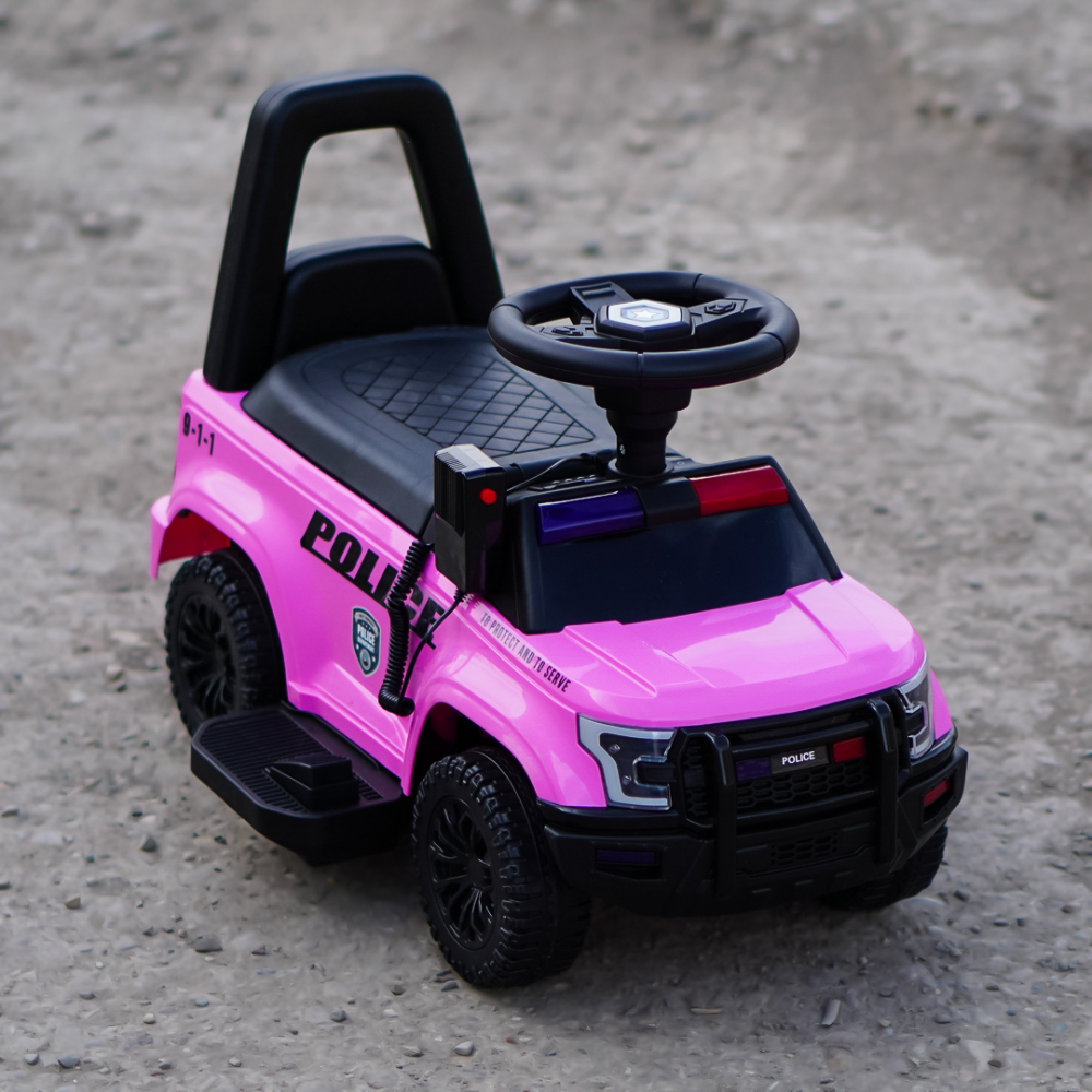 Masinuta electrica de politie Kinderauto Police 30W 6V cu megafon si music player, bluetooth, culoare Roz [10]