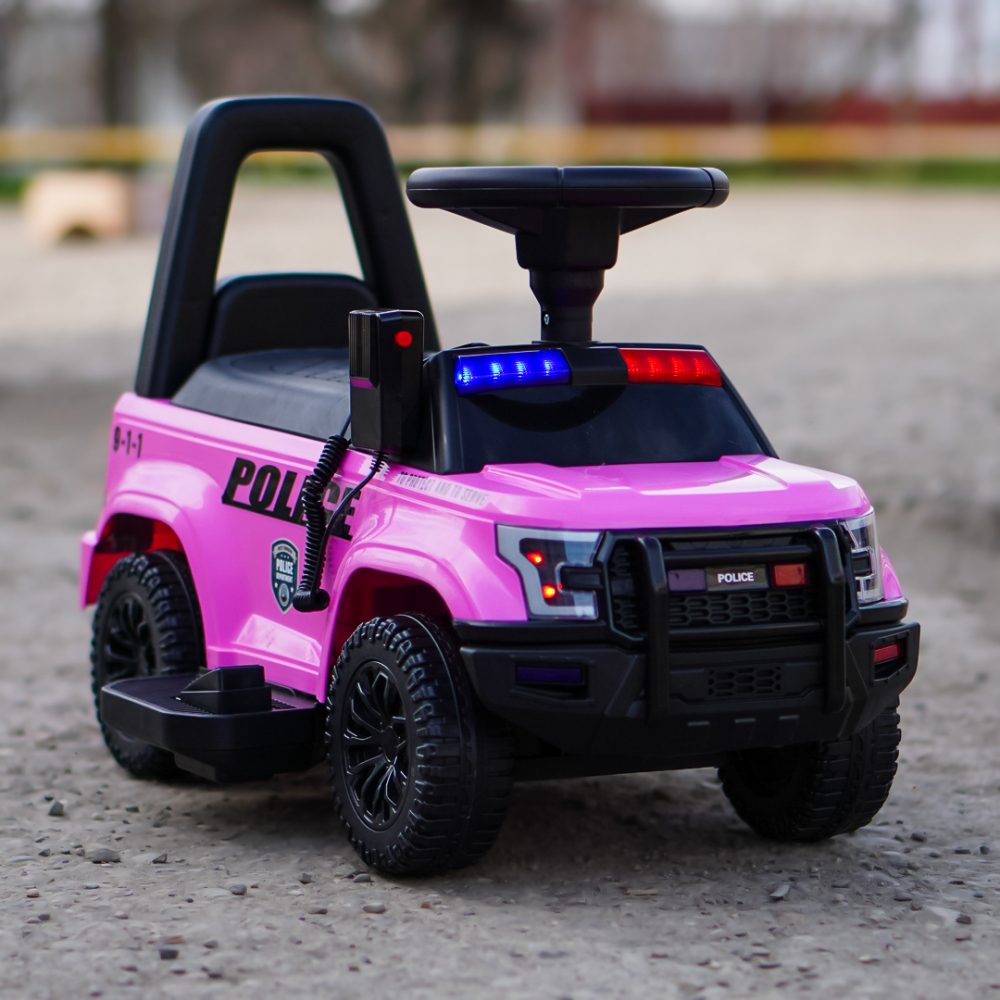 Masinuta electrica de politie Kinderauto Police 30W 6V cu megafon si music player, bluetooth, culoare Roz [2]