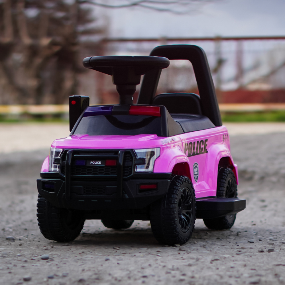 Masinuta electrica de politie Kinderauto Police 30W 6V cu megafon si music player, bluetooth, culoare Roz [4]