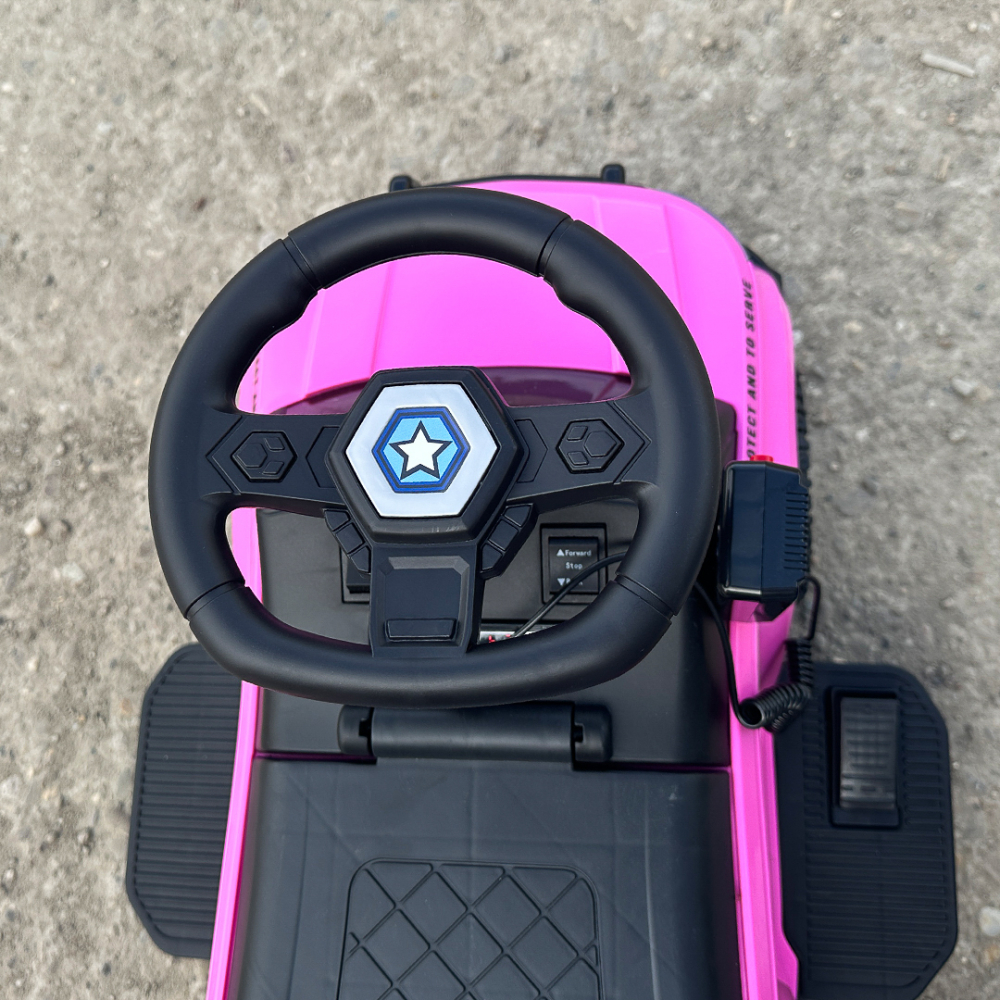 Masinuta electrica de politie Kinderauto Police 30W 6V cu megafon si music player, bluetooth, culoare Roz [14]