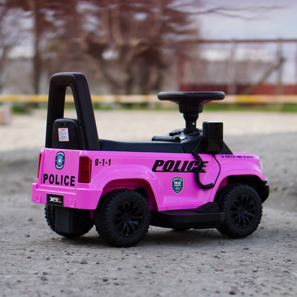 Masinuta electrica de politie Kinderauto Police 30W 6V cu megafon si music player, bluetooth, culoare Roz [7]