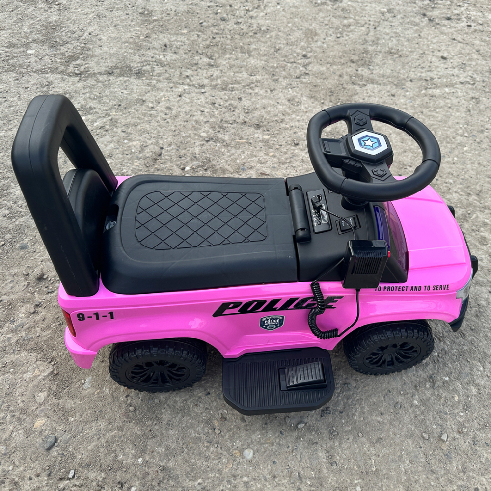Masinuta electrica de politie Kinderauto Police 30W 6V cu megafon si music player, bluetooth, culoare Roz [11]