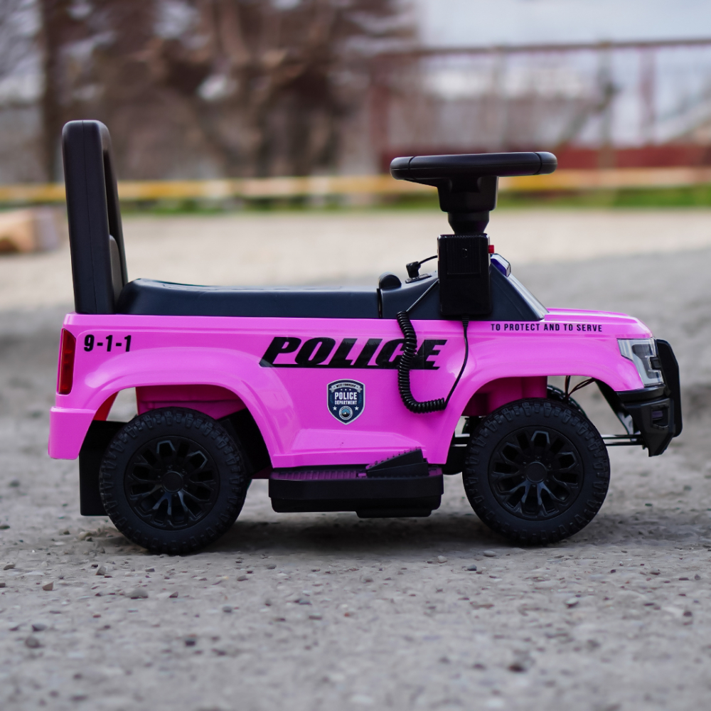 Masinuta electrica de politie Kinderauto Police 30W 6V cu megafon si music player, bluetooth, culoare Roz [8]