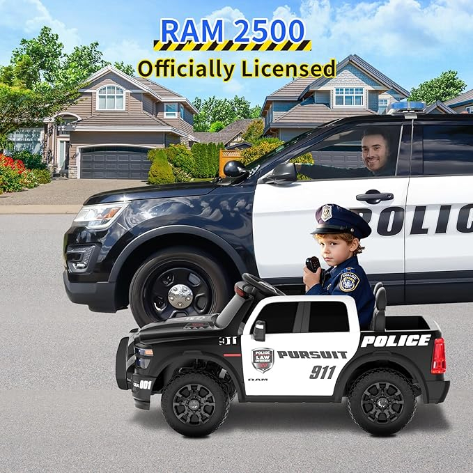 Masinuta electrica de politie pentru 2 copii, DODGE RAM 2500 REBEL, 400W, 24V, echipare, premium, neagra [19]