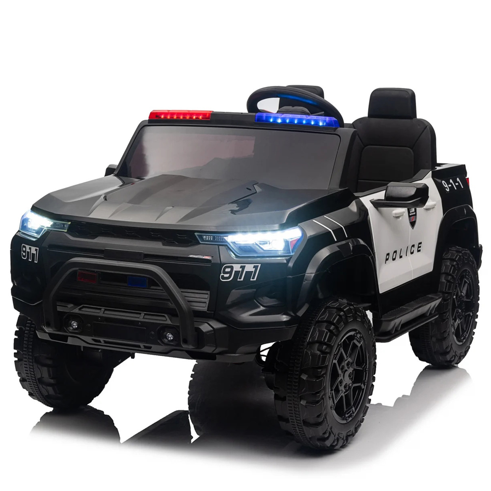 Masinuta electrica de politie pentru copii, Kinderauto Police Patrol, 4x4, 800W, 24V, dotari premium, neagra