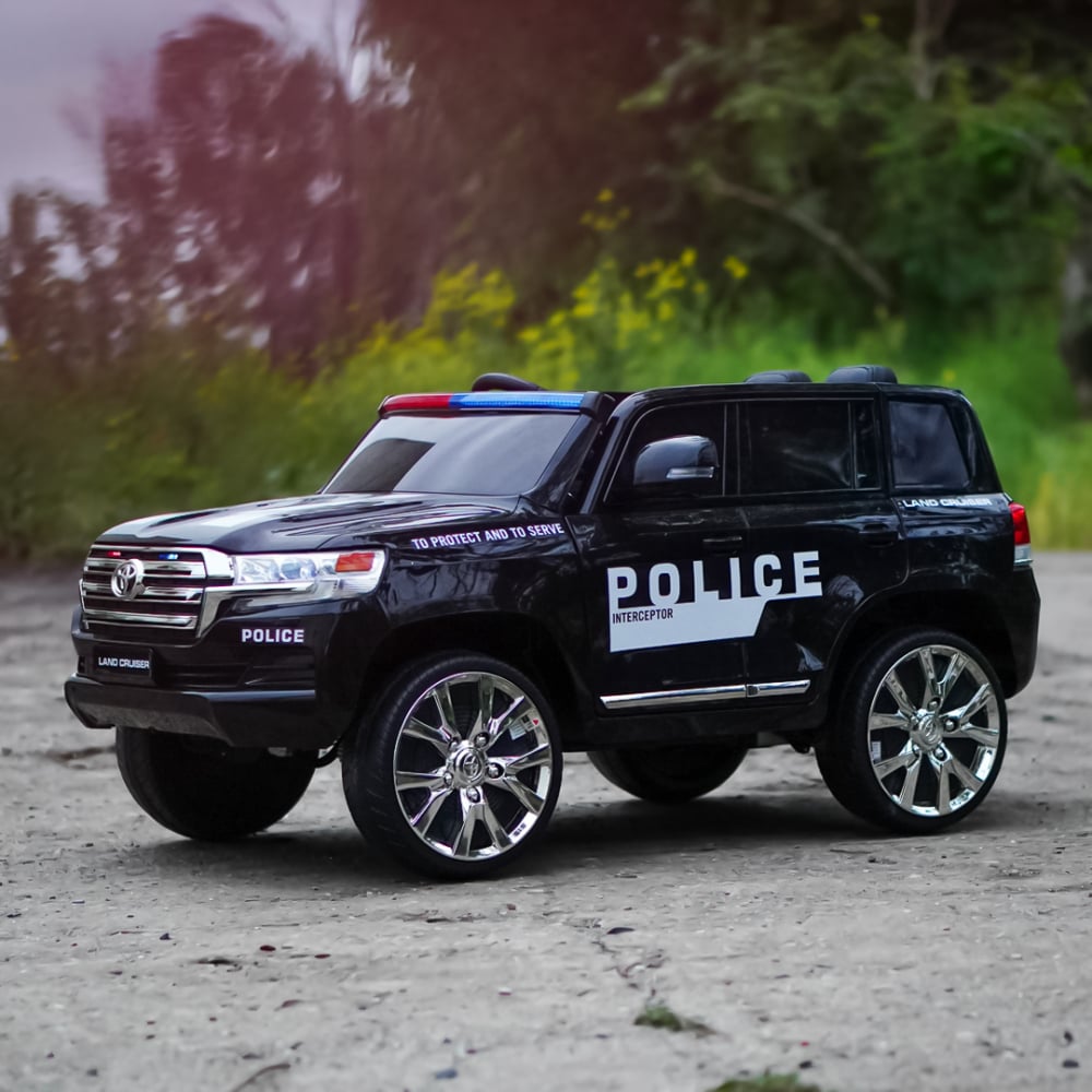 Masinuta electrica de politie, Toyota Land Cruiser, pentru 2 copii, 160W, 12V, echipare premium, neagra [5]